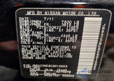 2012 Infiniti Qx56 z USA, uszkodzony, nr VIN JN8AZ2NE8C9015053